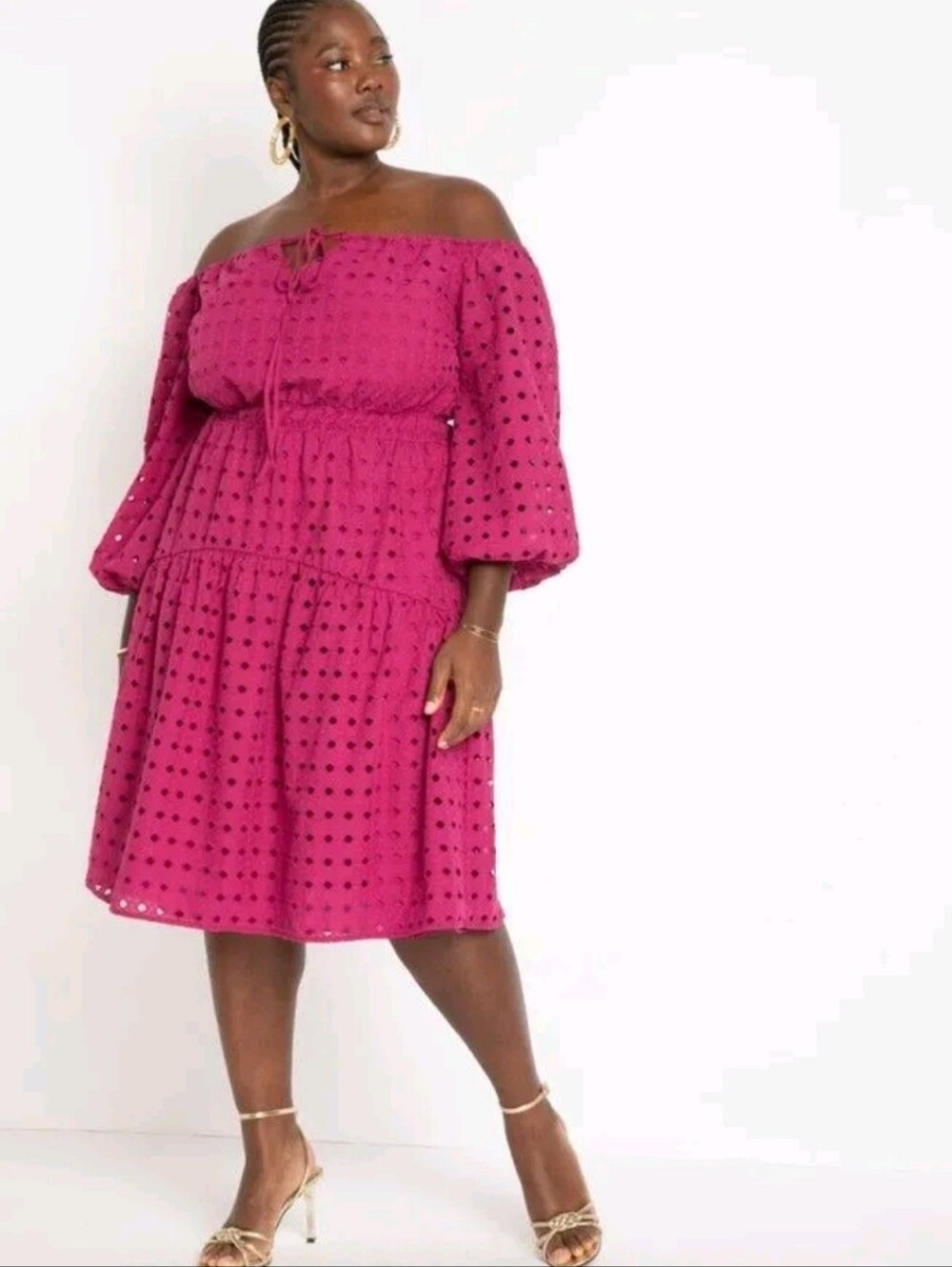 Eloquii Magenta Eyelet Midi Dress